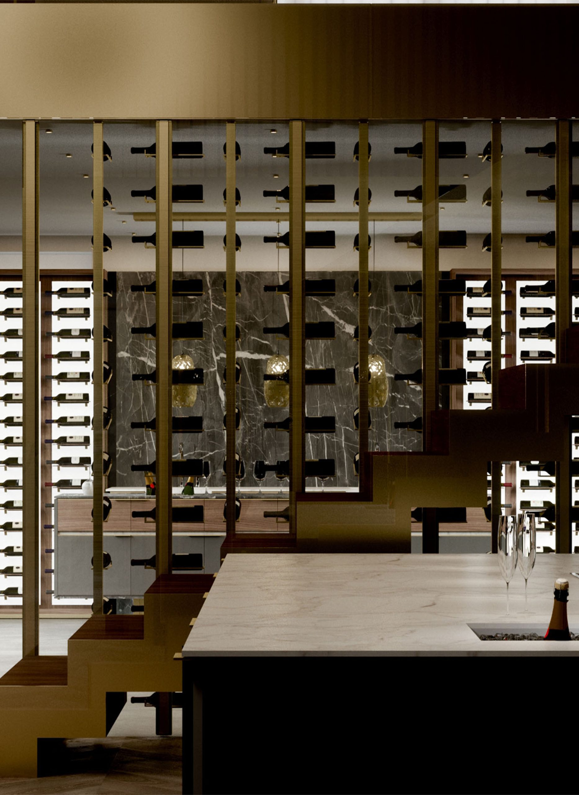 staircase next to a wine cellar